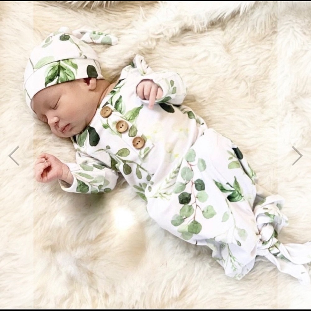Caden Lane Leafy Greenery Newborn Baby Gown & Hat